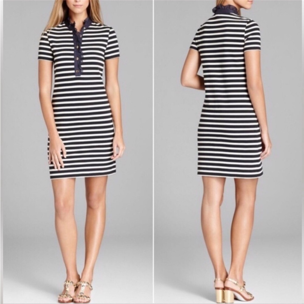 Tory Burch Lidia Striped Polo Shirtdress L